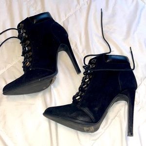 Black velvet lace up boots